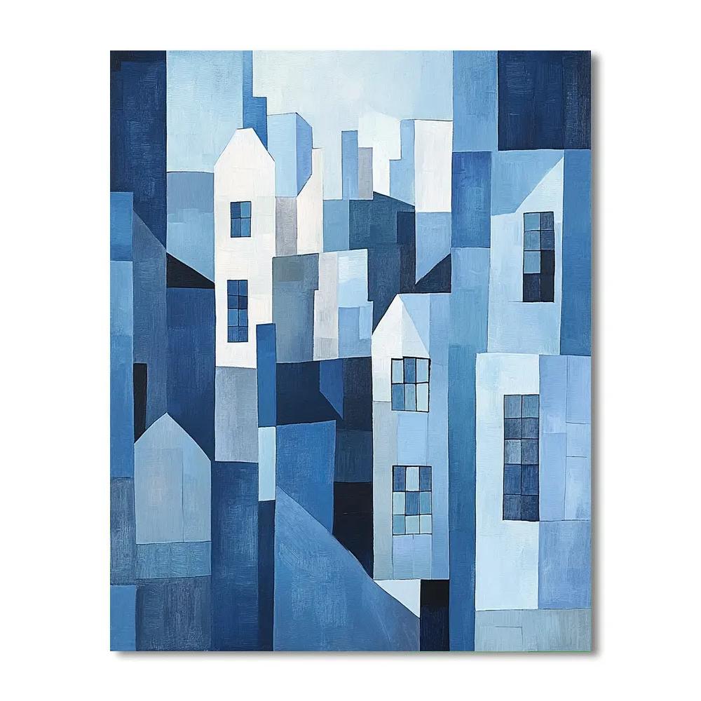 Picasso Inspired Blue Cityscape paint by color