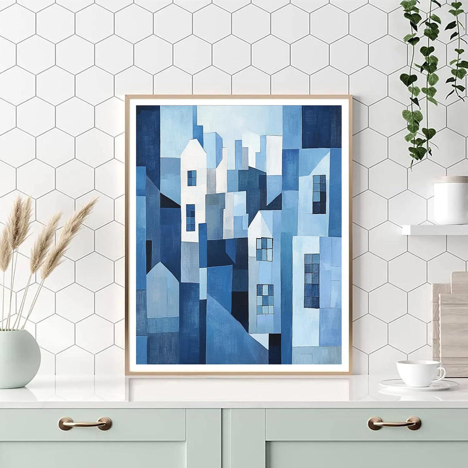 Picasso Inspired Blue Cityscape paint by color