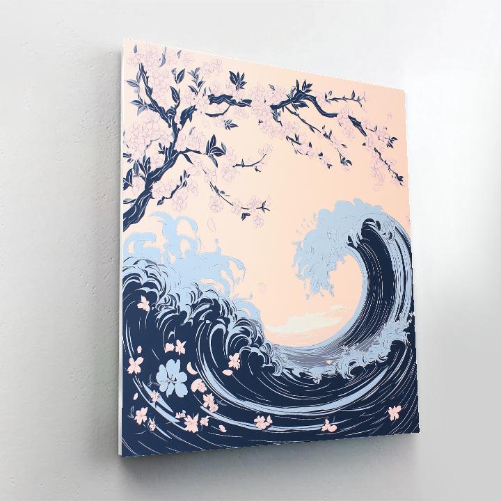 Hokusai Inspired Cherry Blossom Wave paint by numbers