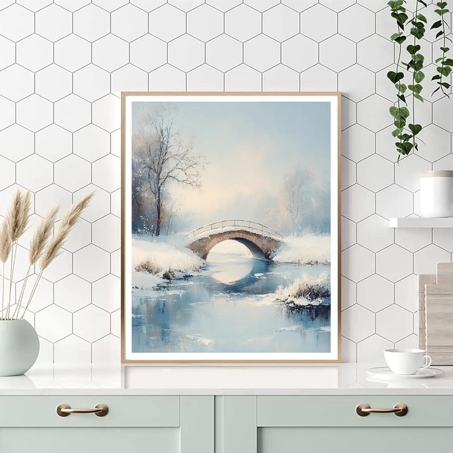 Monet Inspired Snowy Bridge painting number kit