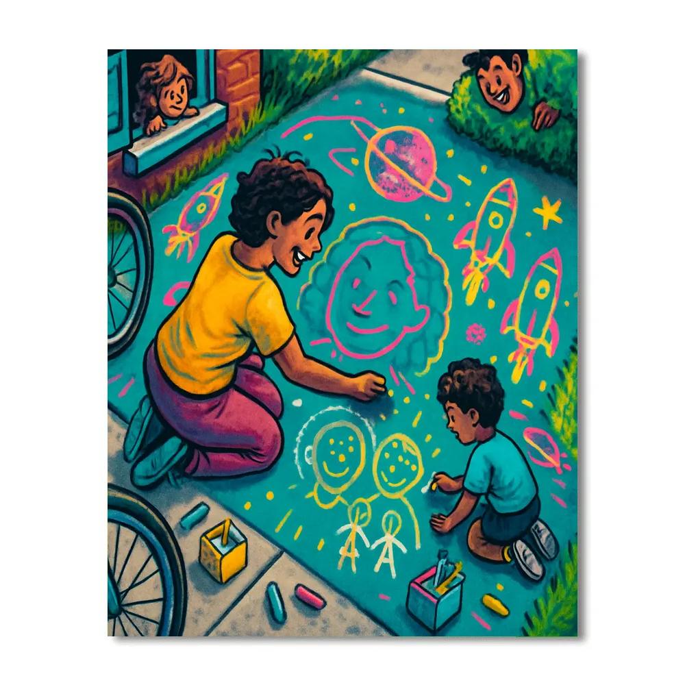 Galaxy Chalk Sidewalk Art Number painting