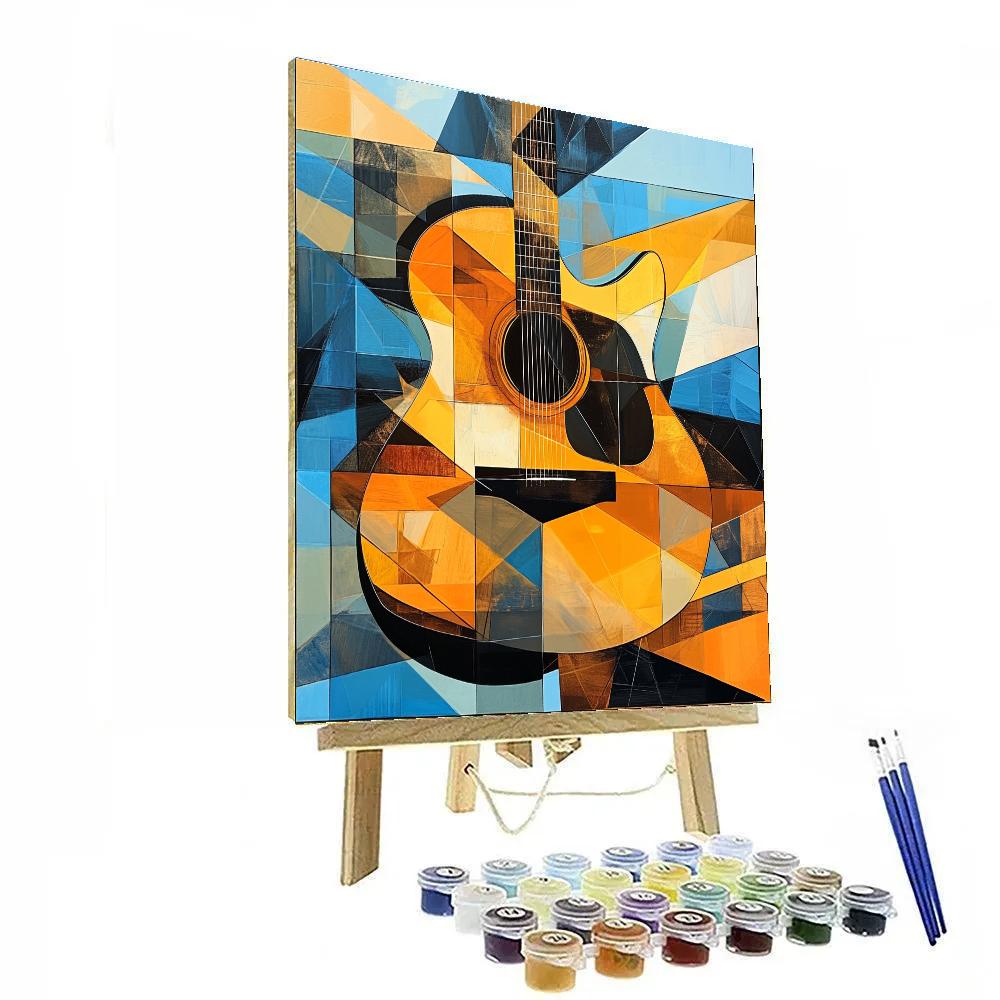 Picasso Inspired Guitarist In Cubist Collage paint by numbers