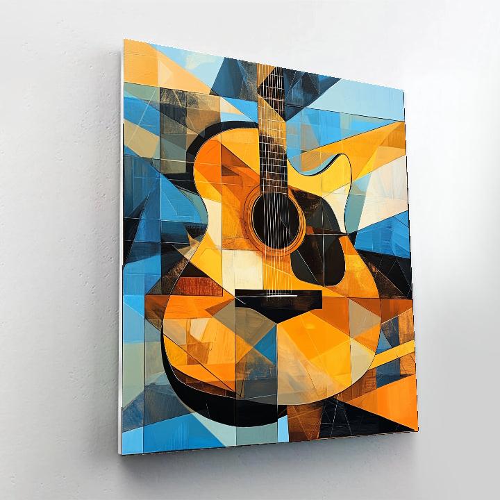 Picasso Inspired Guitarist In Cubist Collage paint by numbers