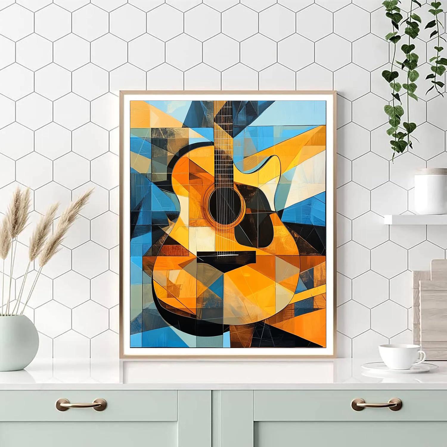Picasso Inspired Guitarist In Cubist Collage paint by numbers