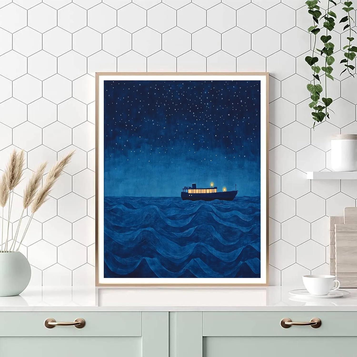 Hokusai Inspired Night Ferry Painting by numbers kit