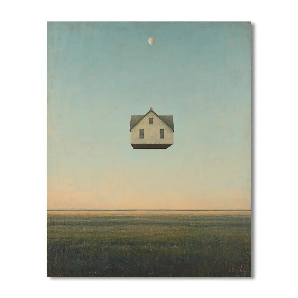 Rene Magritte Inspired Floating House painting number kit