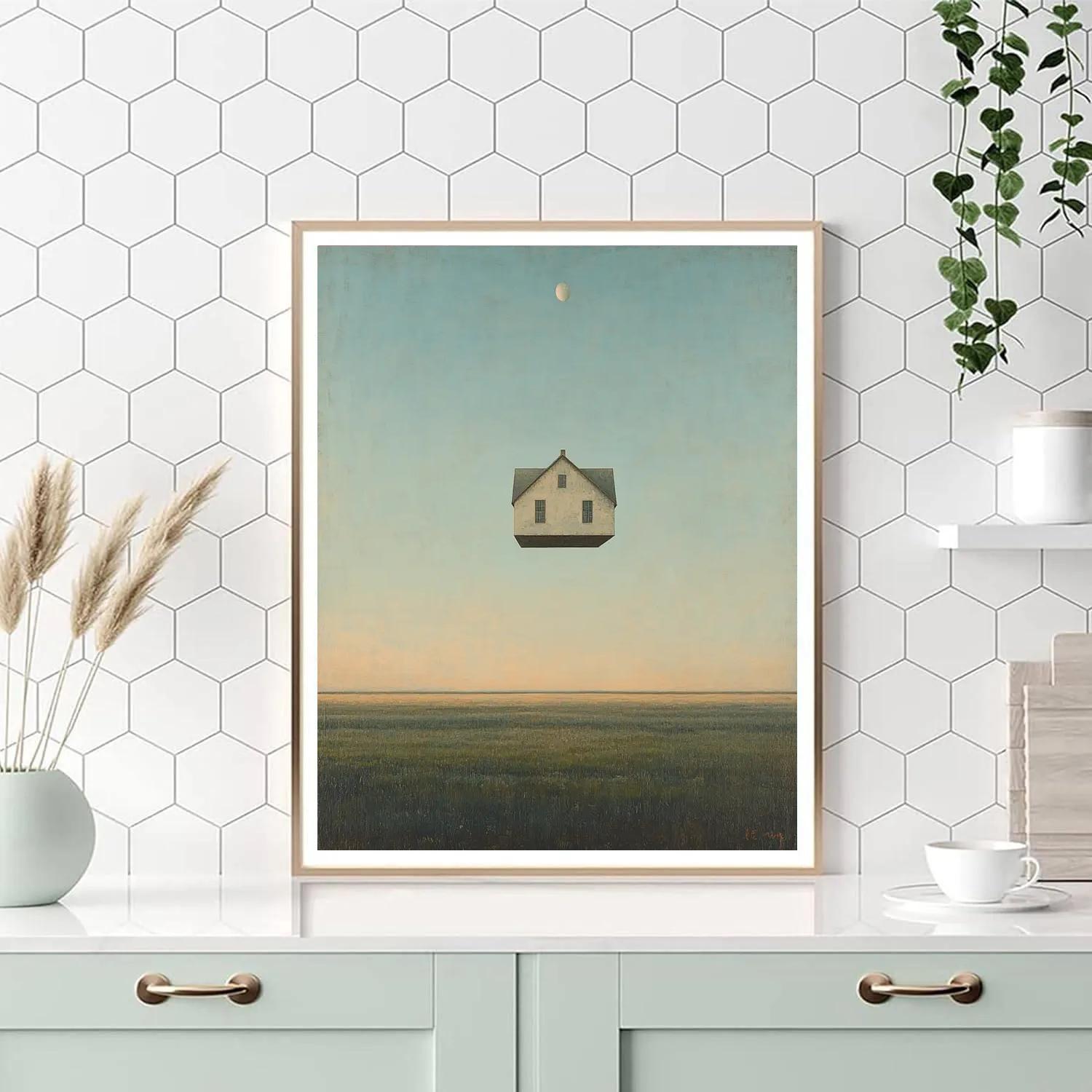 Rene Magritte Inspired Floating House painting number kit