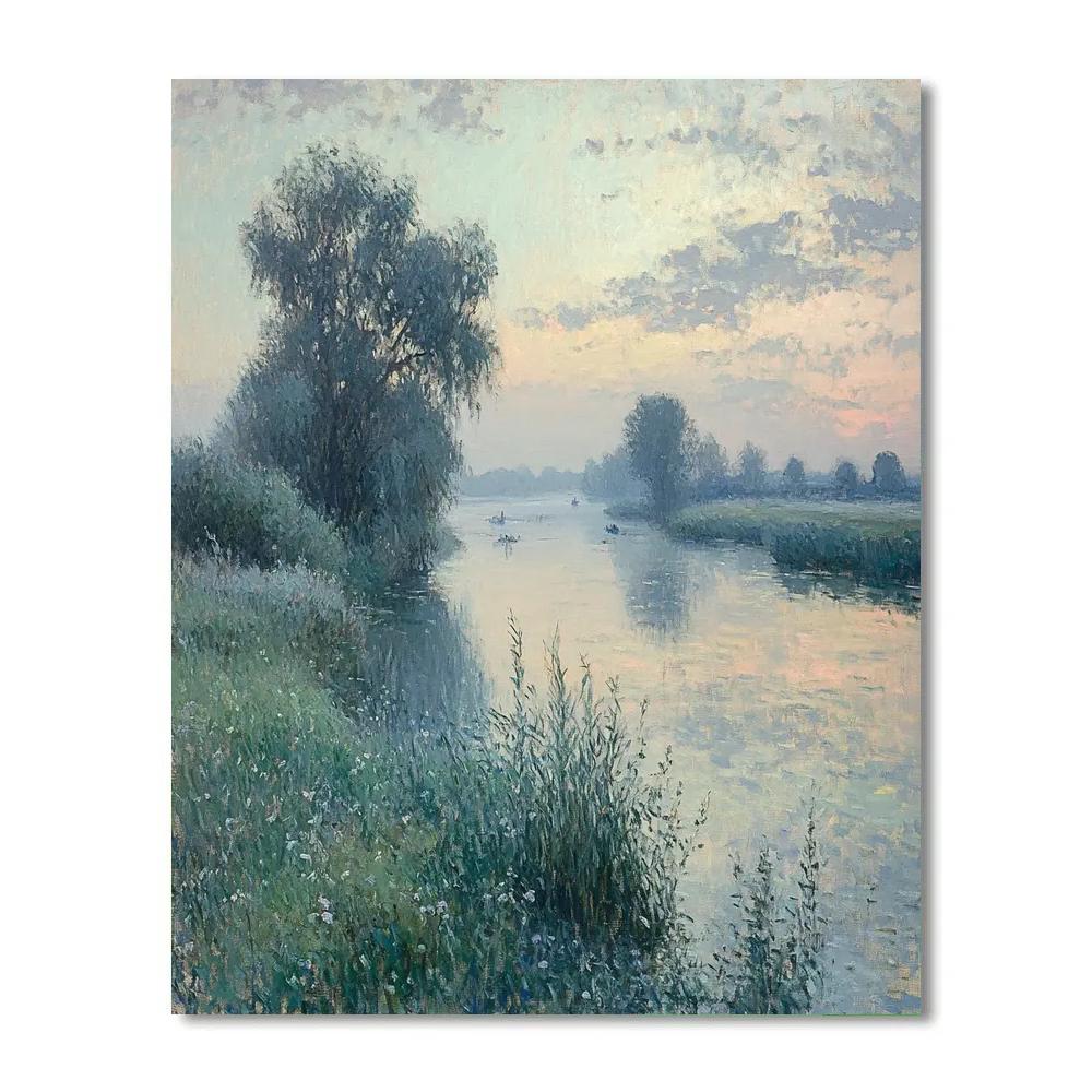 Monet Inspired Misty River Landscape Number painting