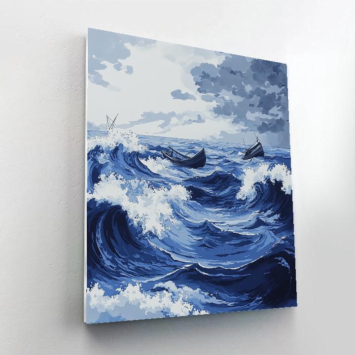 Hokusai Inspired Ocean Wave And Boats painting number kit