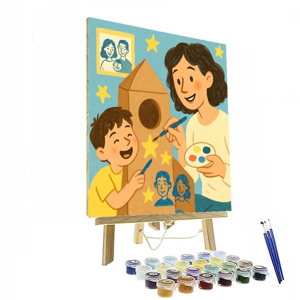 Rocketship Cardboard Playdate painting number kit