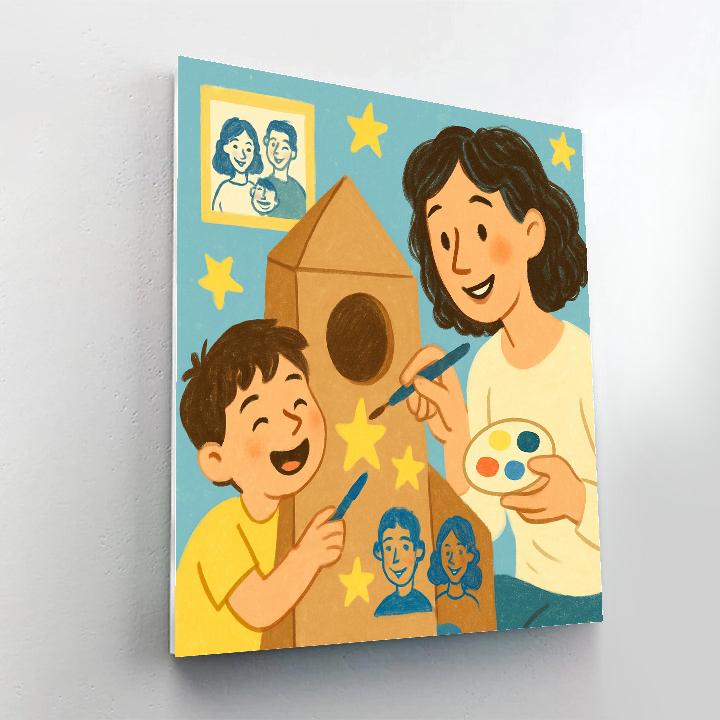 Rocketship Cardboard Playdate painting number kit