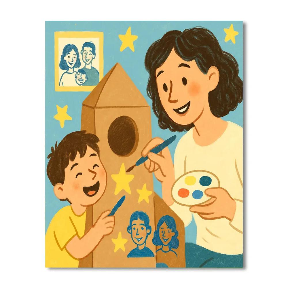 Rocketship Cardboard Playdate painting number kit