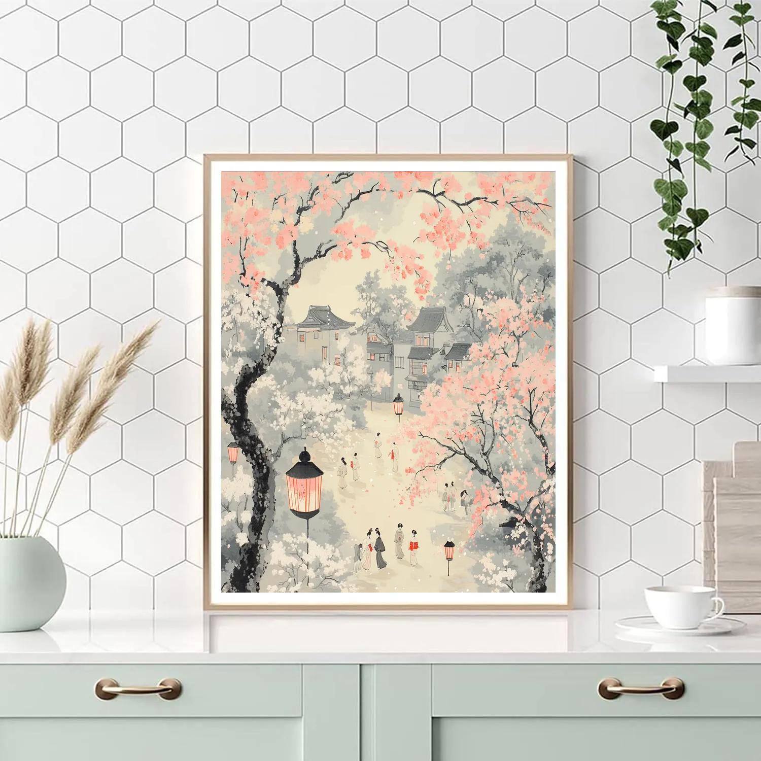 Hokusai Inspired Cherry Blossom Festival Painting by numbers kit