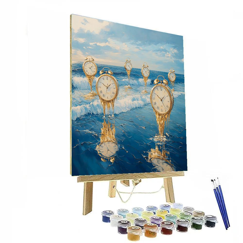 Salvador Dali Inspired Floating Clocks In Ocean paint by color