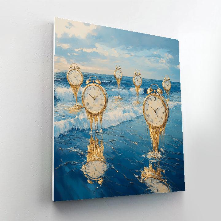 Salvador Dali Inspired Floating Clocks In Ocean paint by color
