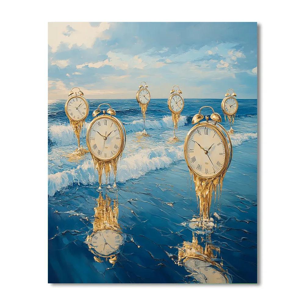 Salvador Dali Inspired Floating Clocks In Ocean paint by color