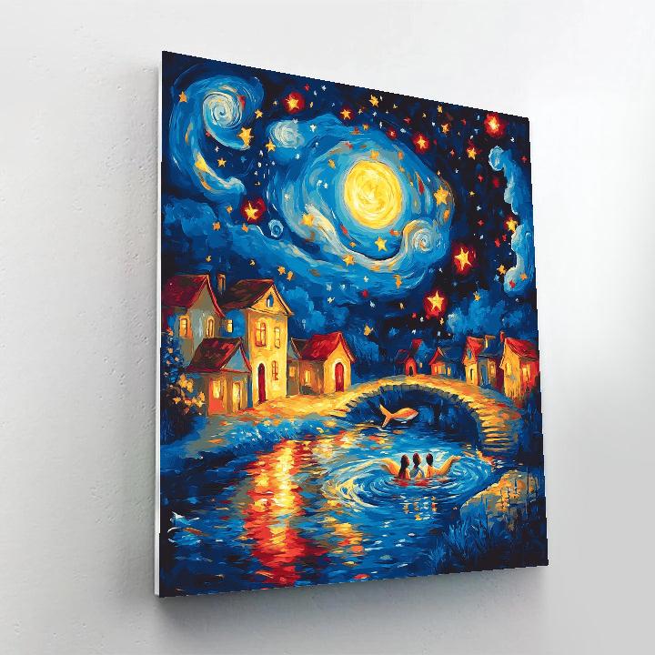 Marc Chagall Inspired Starry Night Lovers paint by color