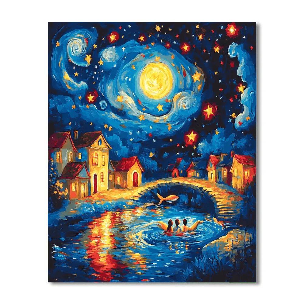Marc Chagall Inspired Starry Night Lovers paint by color