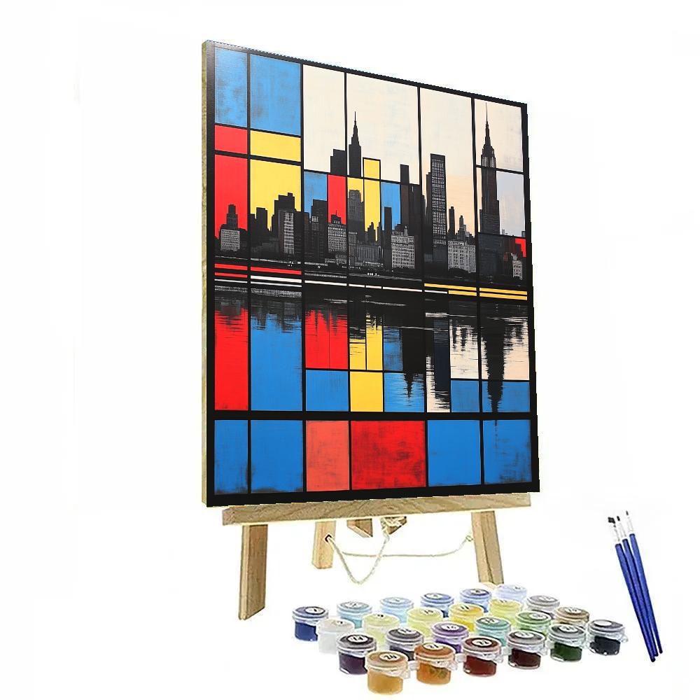 Piet Mondrian Inspired Geometric Cityscape Number painting