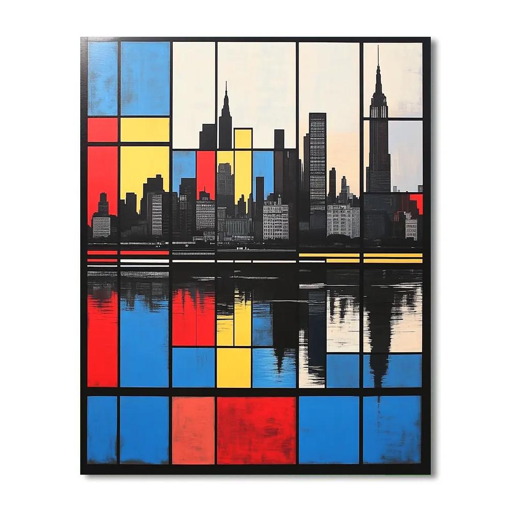 Piet Mondrian Inspired Geometric Cityscape Number painting