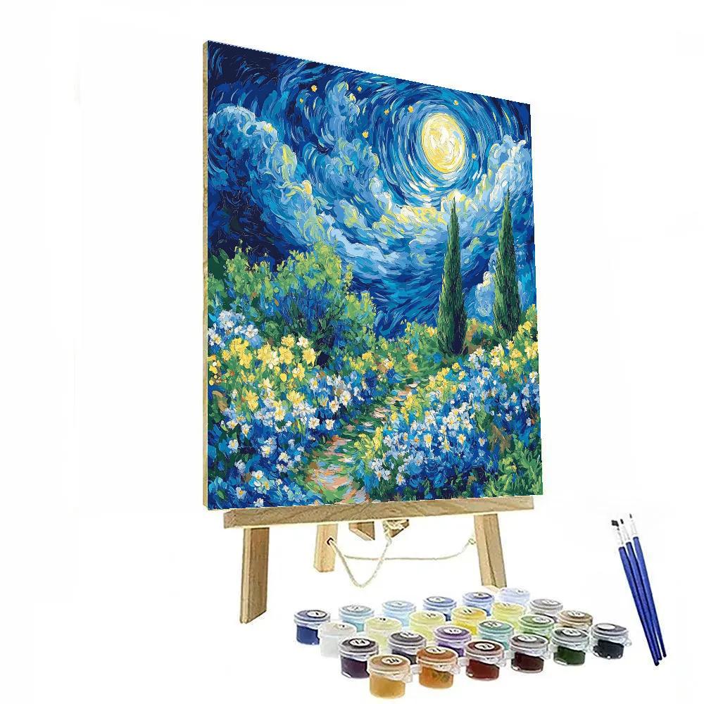 Van Gogh Inspired Starry Night Garden Number painting