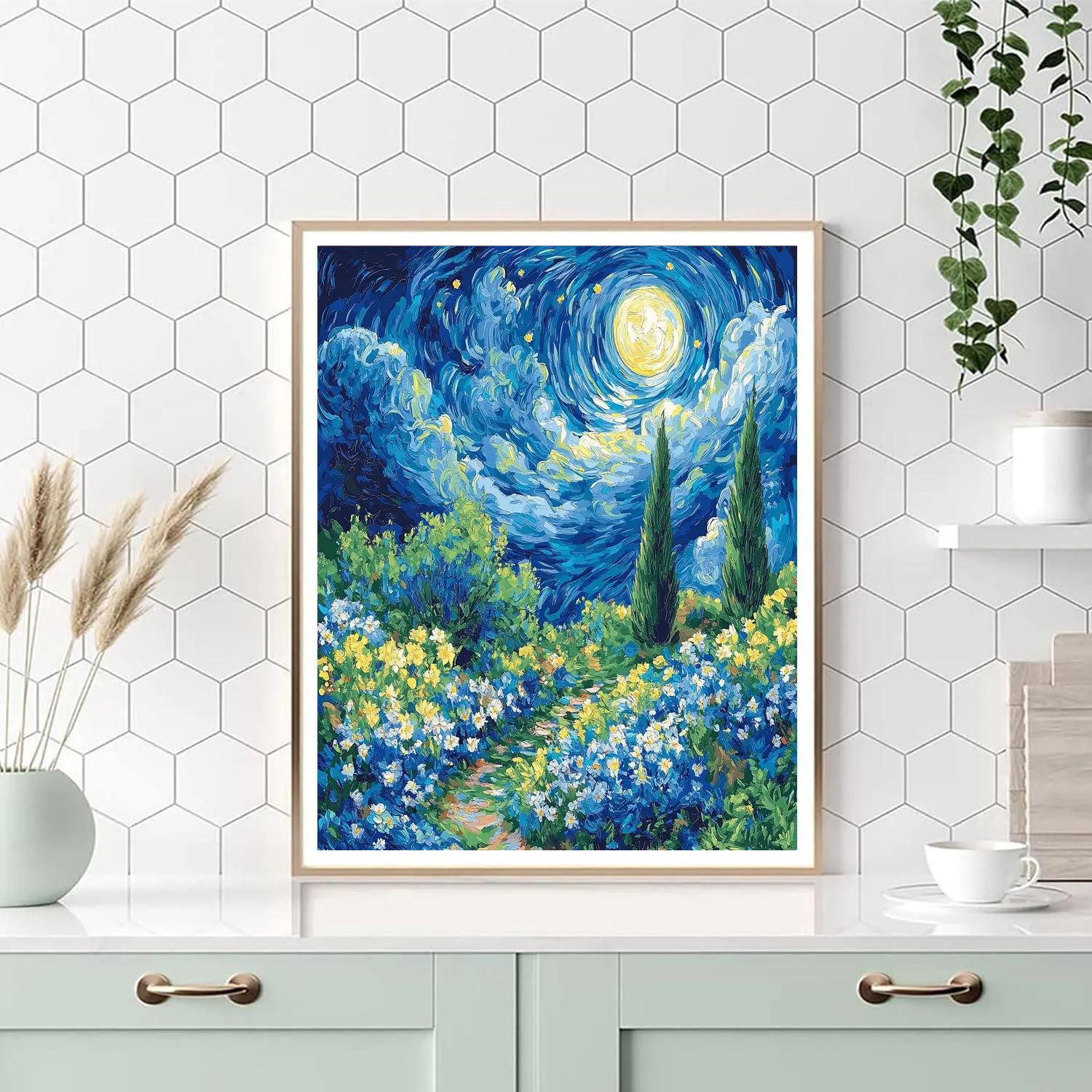 Van Gogh Inspired Starry Night Garden Number painting