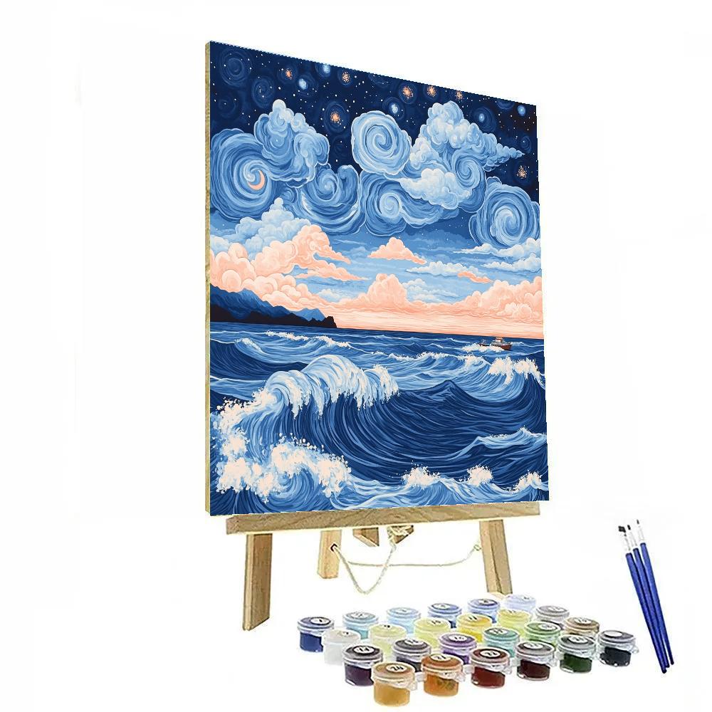 Hokusai Inspired Nebula Waves At Dawn painting number kit