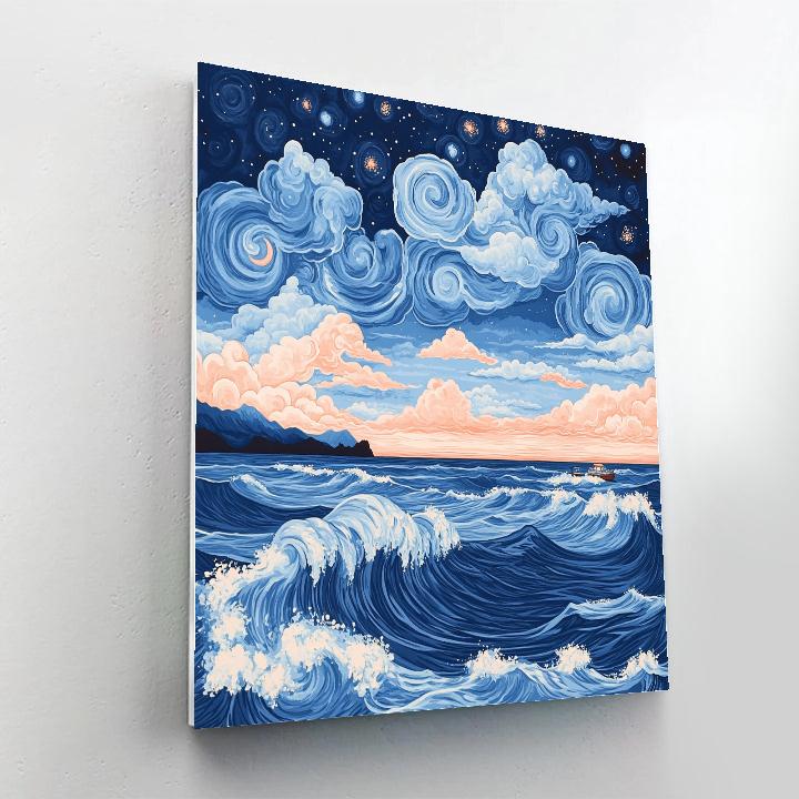 Hokusai Inspired Nebula Waves At Dawn painting number kit