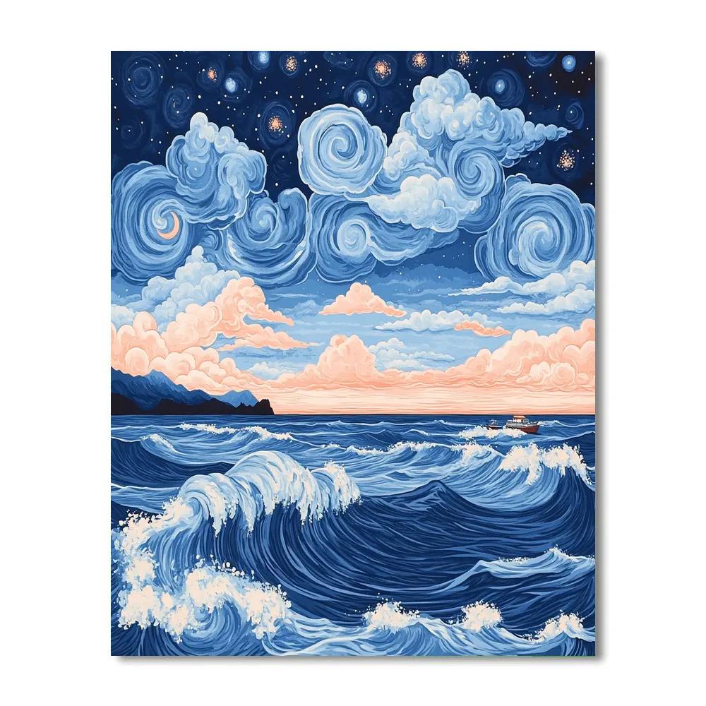 Hokusai Inspired Nebula Waves At Dawn painting number kit