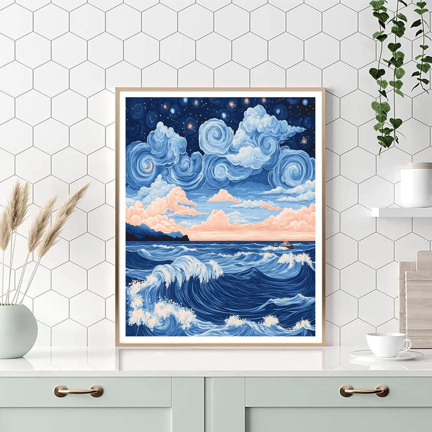 Hokusai Inspired Nebula Waves At Dawn painting number kit