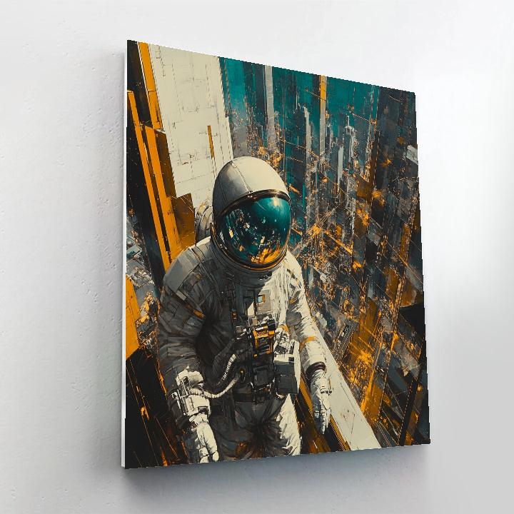 Picasso Inspired Cubist Astronauts In Futuristic City paint by color