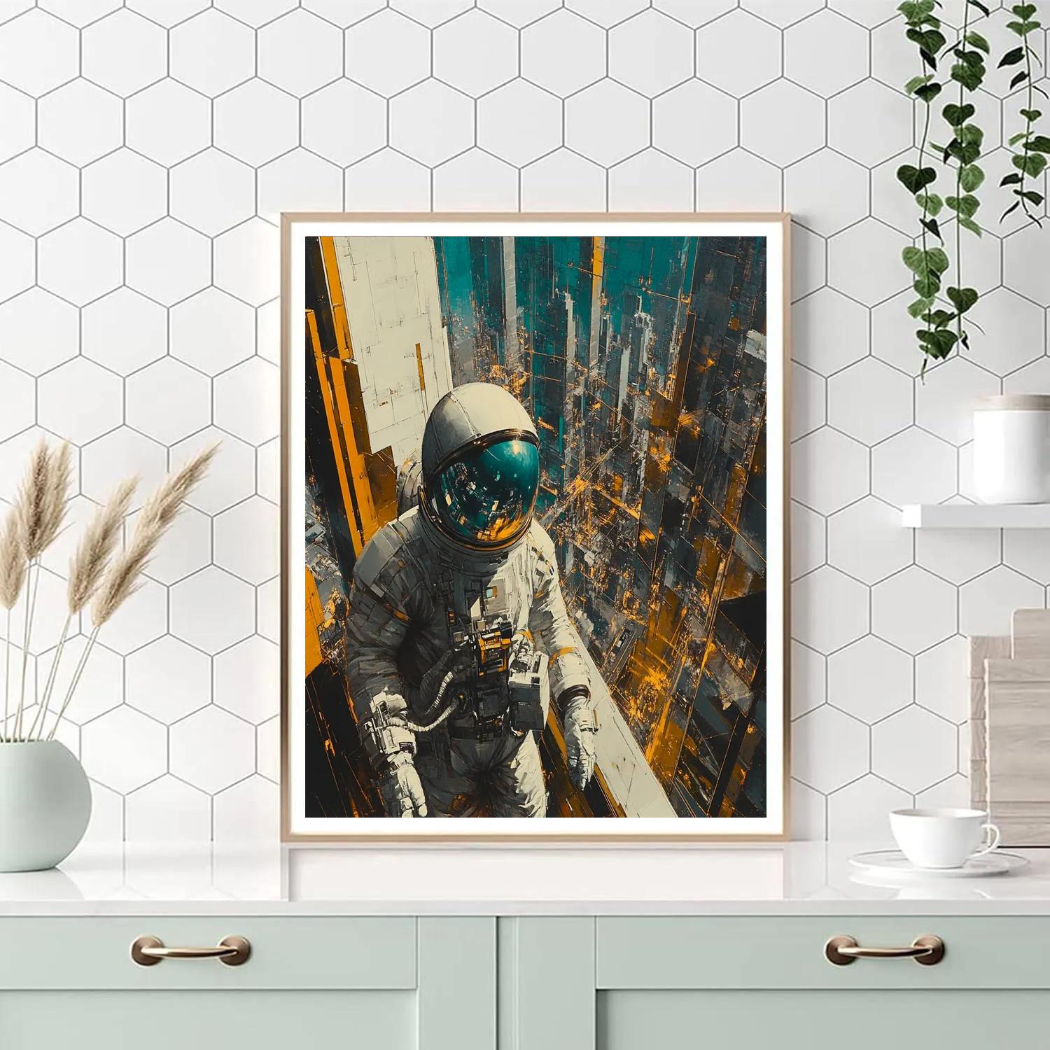 Picasso Inspired Cubist Astronauts In Futuristic City paint by color