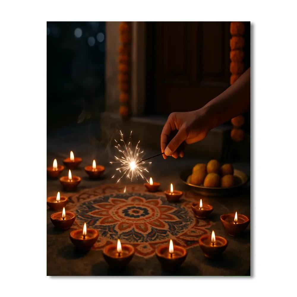 Diwali Doorstep Diyas And Rangoli Numbered painting kits