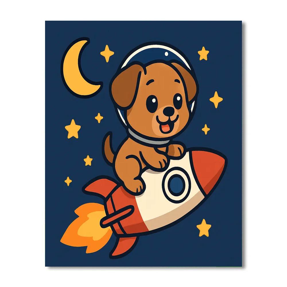 Rocket-Riding Puppy DIY paint by numbers