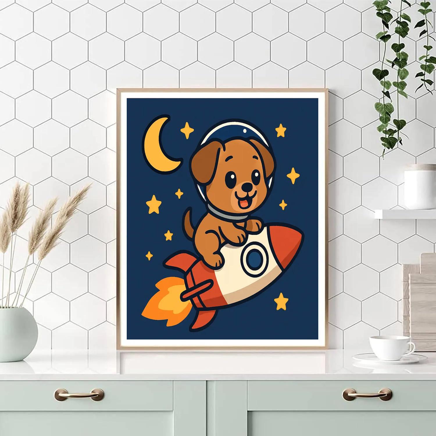 Rocket-Riding Puppy DIY paint by numbers