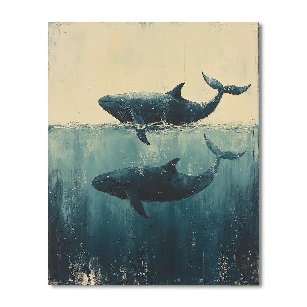 Leonardo Da Vinci Inspired Oceanic Whales paint by color
