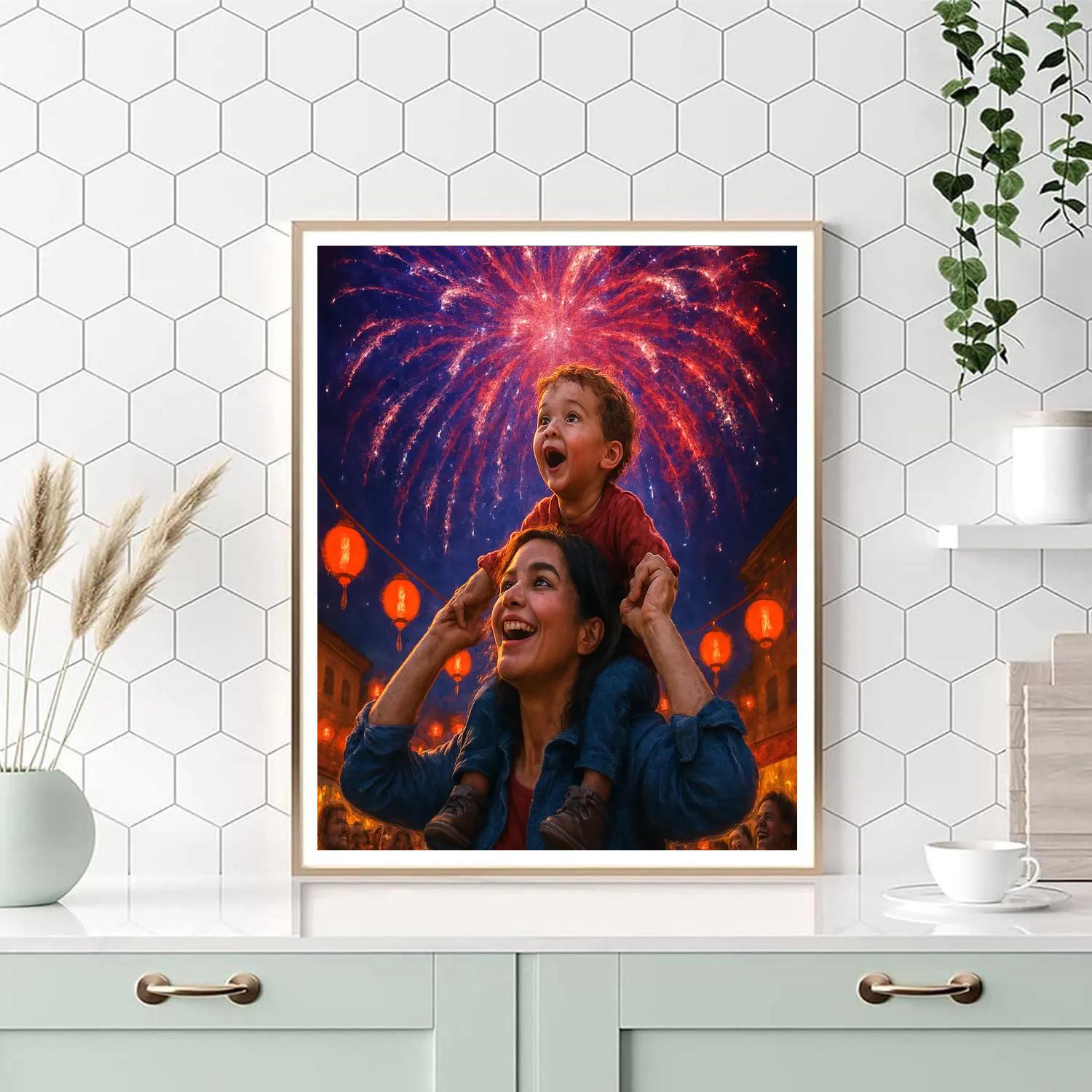 Festival Fireworks Lift Number painting