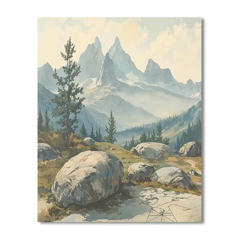 Leonardo Da Vinci Inspired Mountainous Landscape Paint by numbers kits