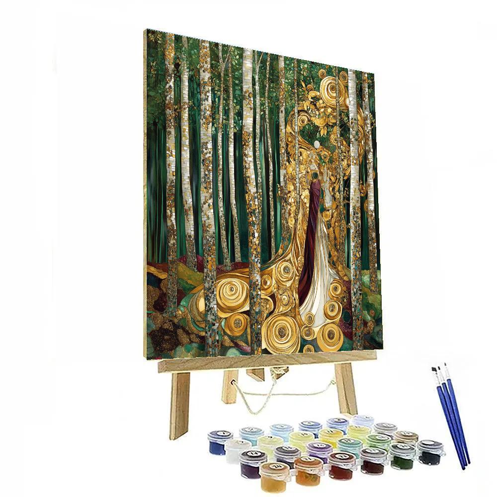 Gustav Klimt Inspired Golden Forest paint by color