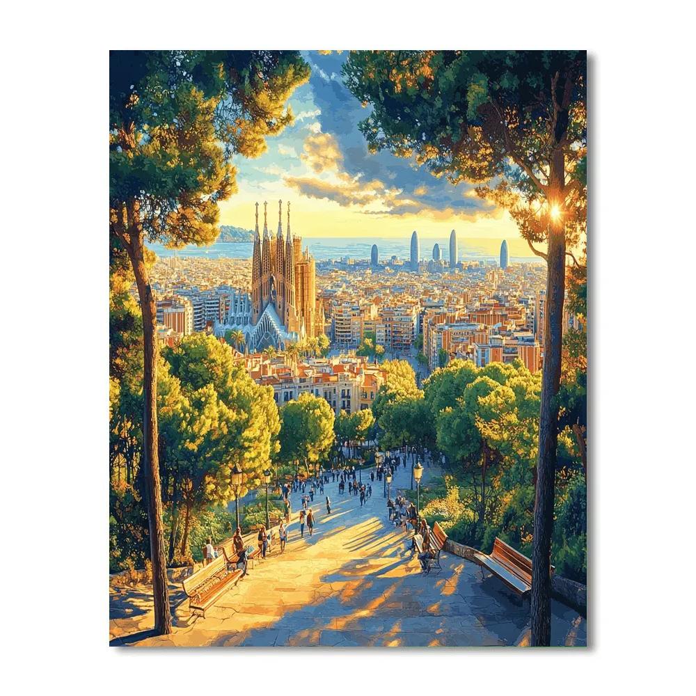 Urban View From Montjuic Hill Park Barcelona Spain Numbered painting kits