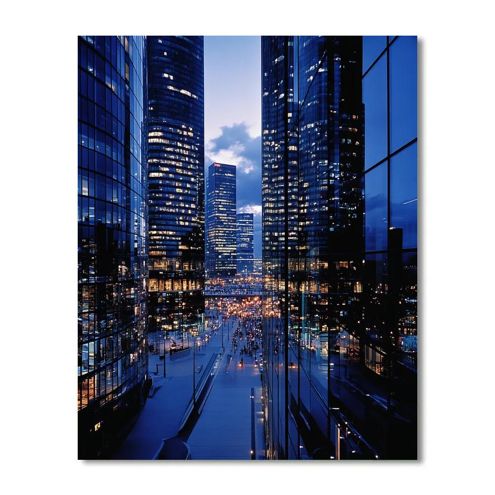 Evening Lights At La Défense Paris France painting number kit