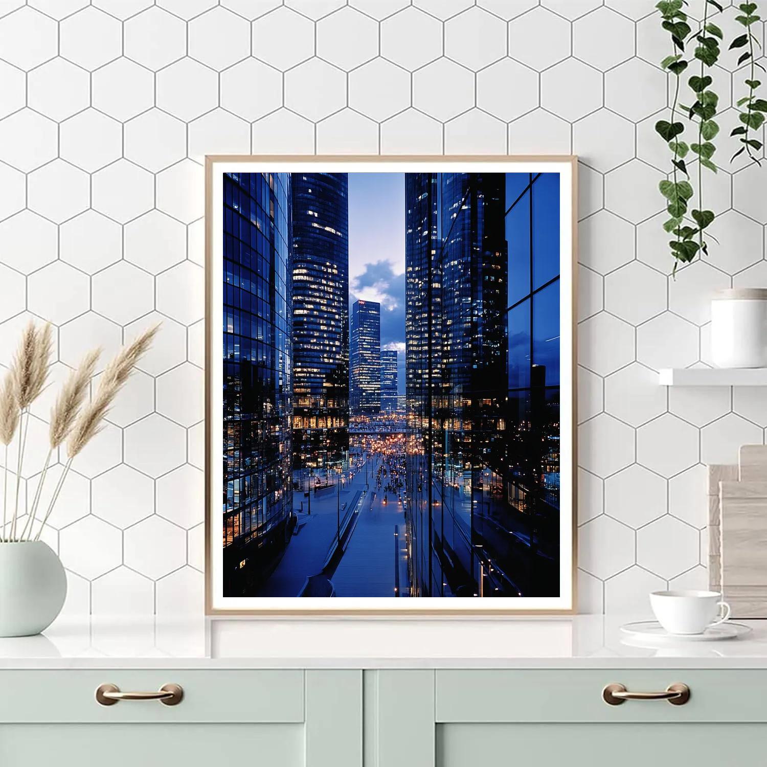 Evening Lights At La Défense Paris France painting number kit