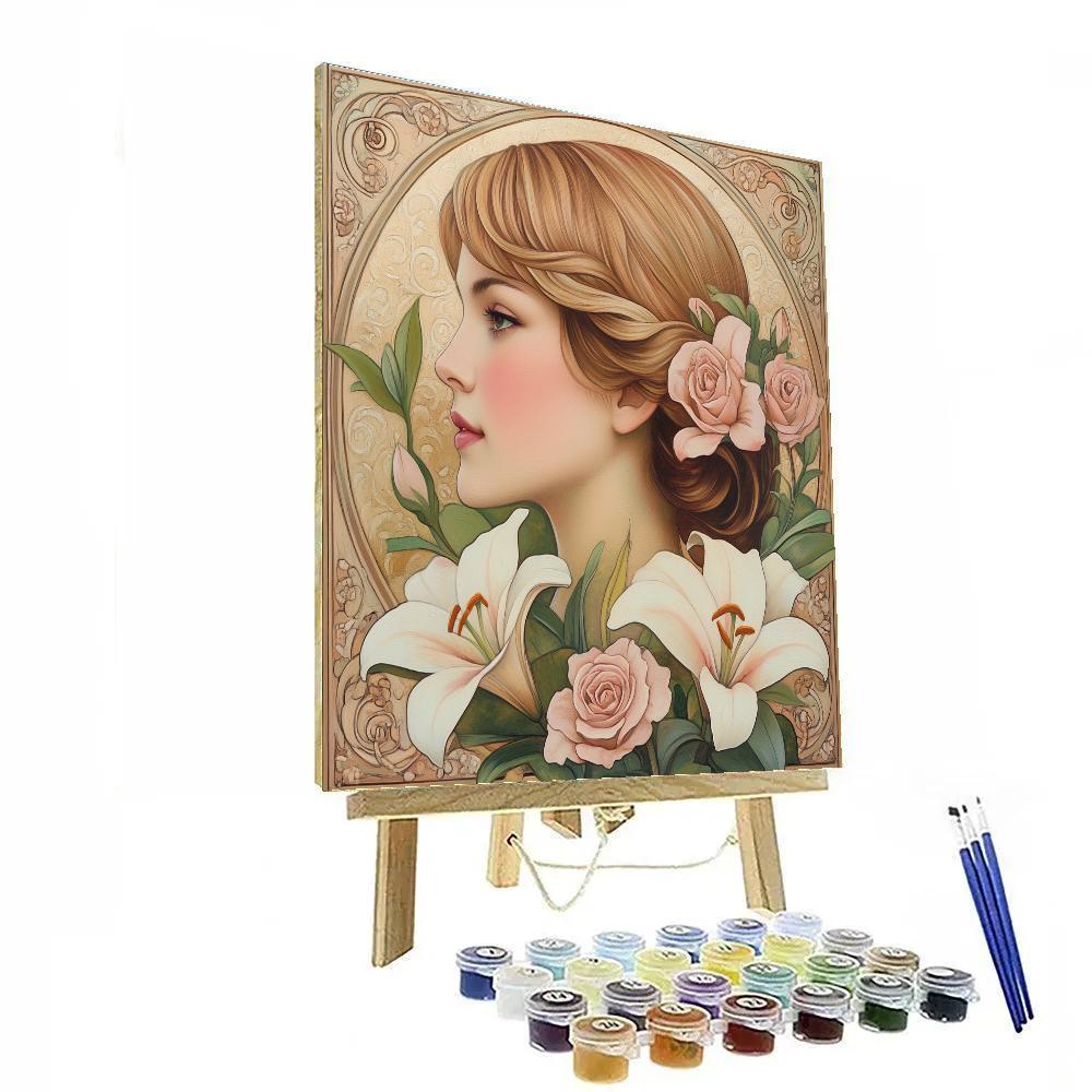 Alphonse Mucha Inspired Floral Portrait paint by number