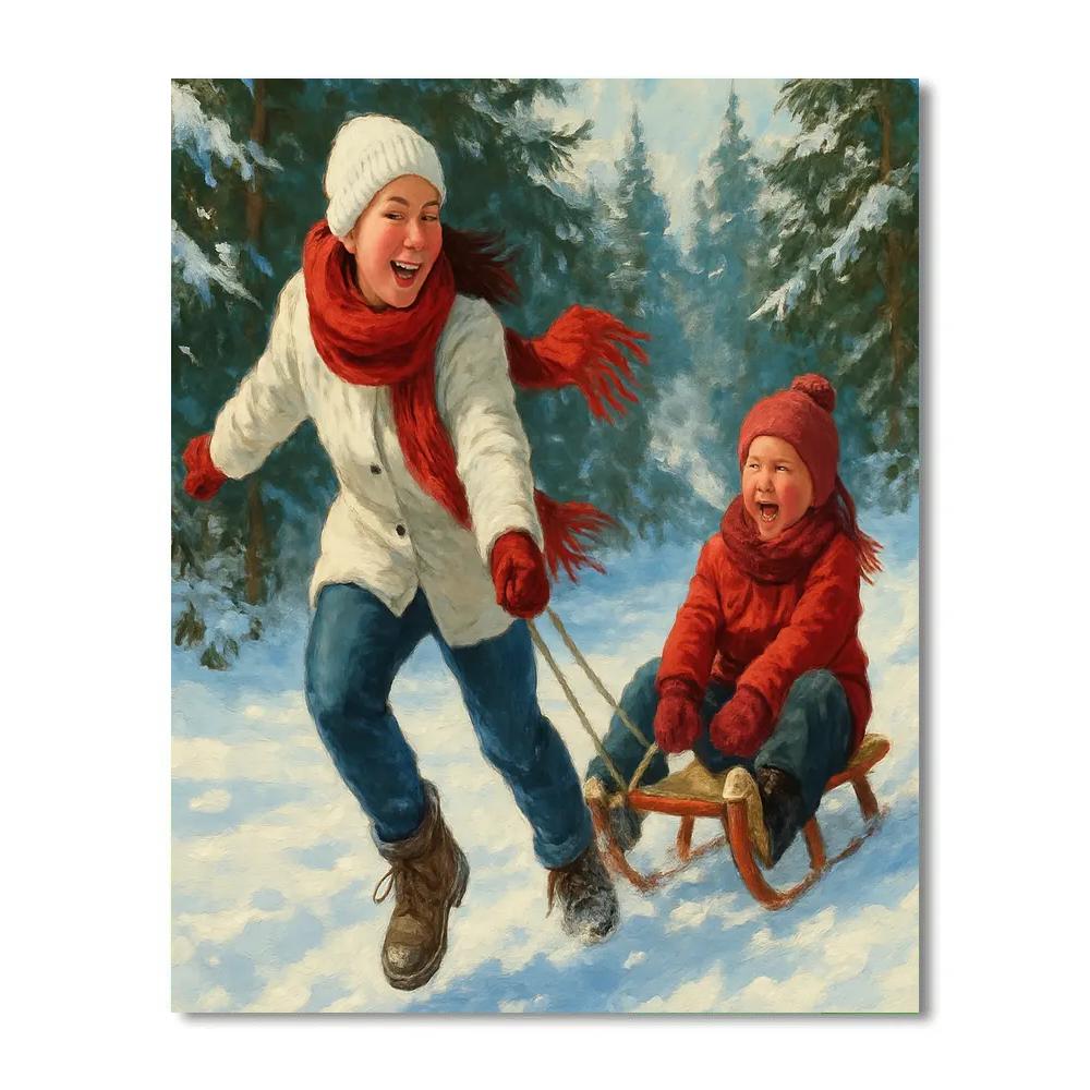 Snow Day Sled Pull Painting by numbers kit