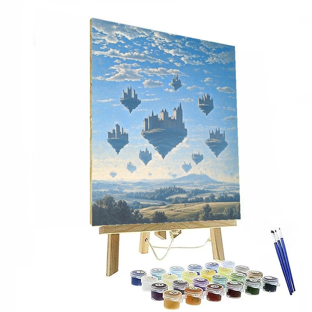 René Magritte Inspired Floating Castles paint by color