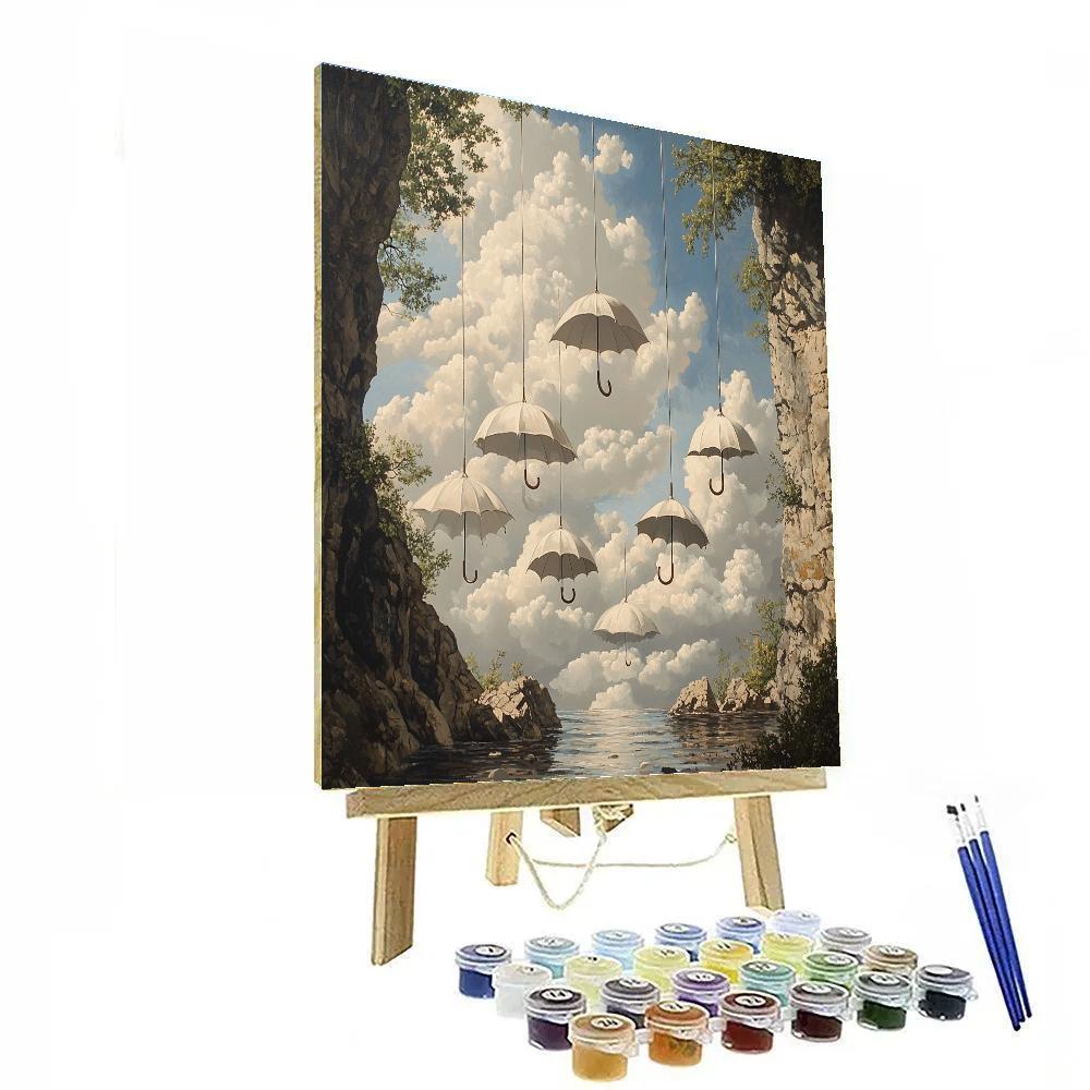René Magritte Inspired Umbrella Clouds paint by color