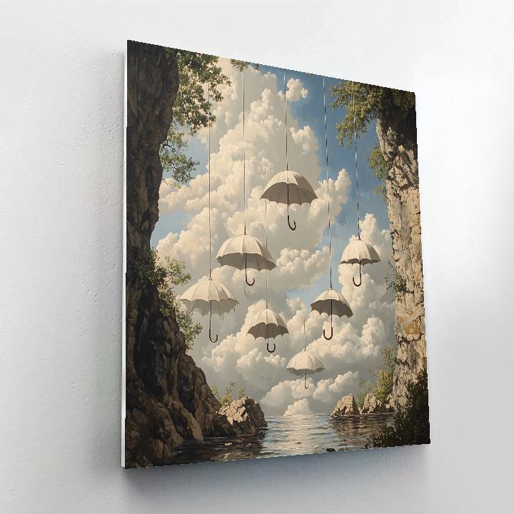 René Magritte Inspired Umbrella Clouds paint by color