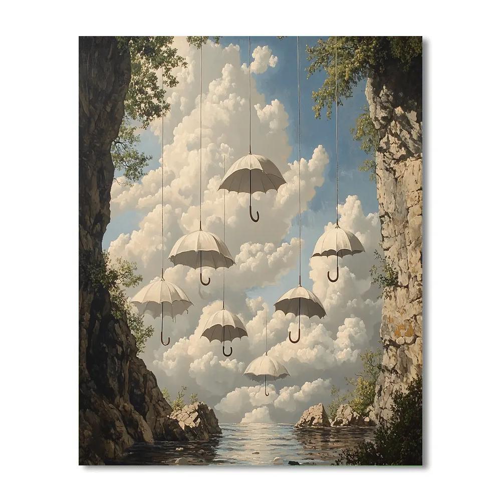 René Magritte Inspired Umbrella Clouds paint by color
