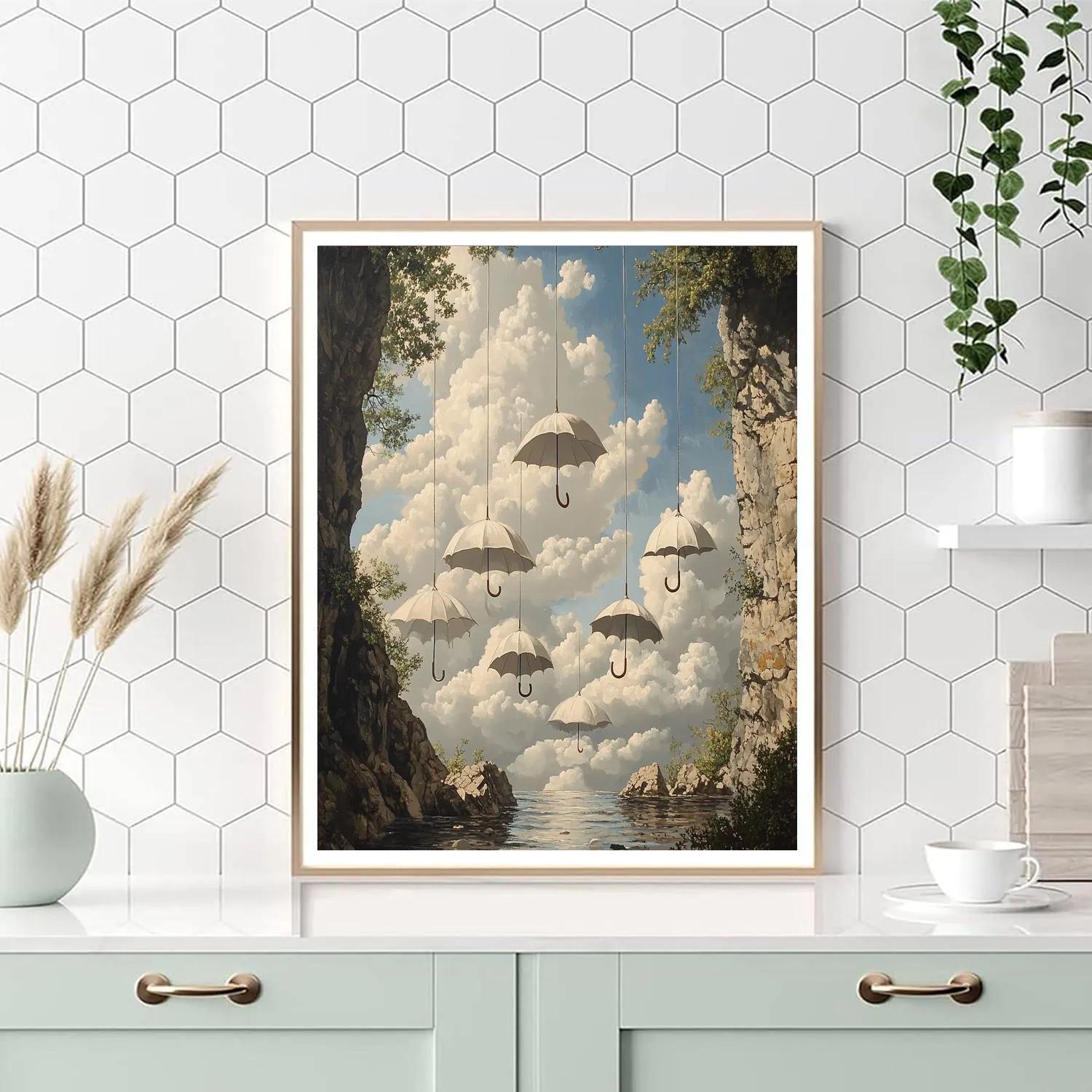 René Magritte Inspired Umbrella Clouds paint by color