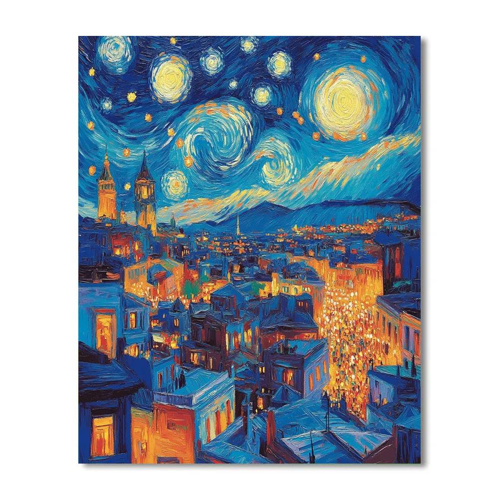 Vincent Van Gogh Inspired Starry Citylights Paint by numbers kits